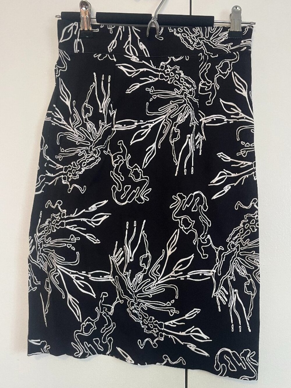 Tanya Taylor, black and white floral print pencil skirt